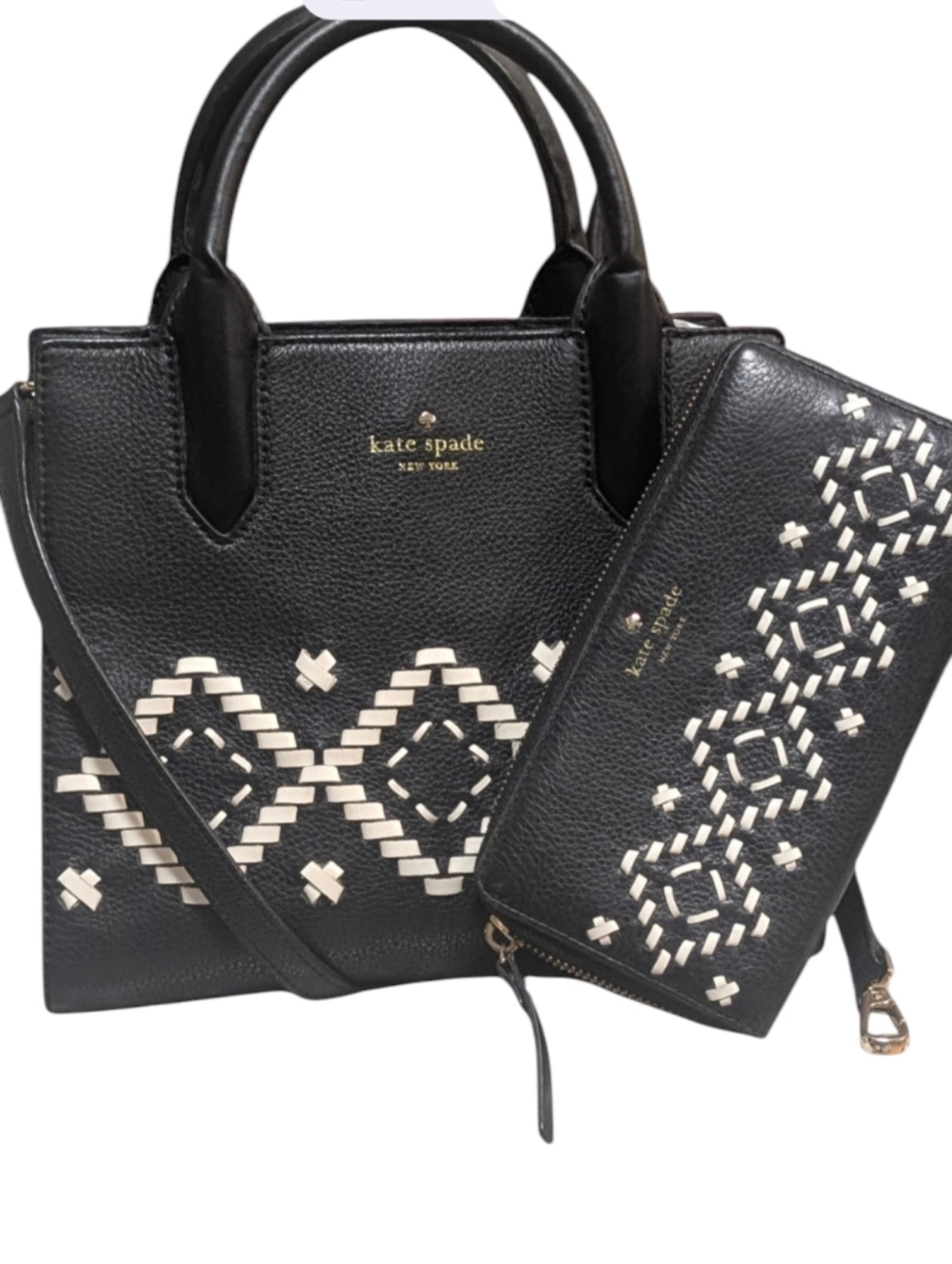Kate Spade New York Flynn Street Meriwether black Satchel bag tote & zip wallet